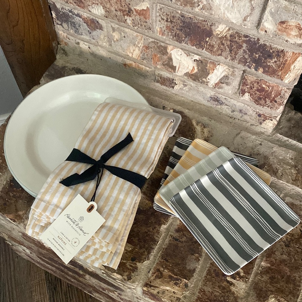 NWT Hearth and Hand outdoor place setting- 4 plates, 4 appetizer plates, napkins